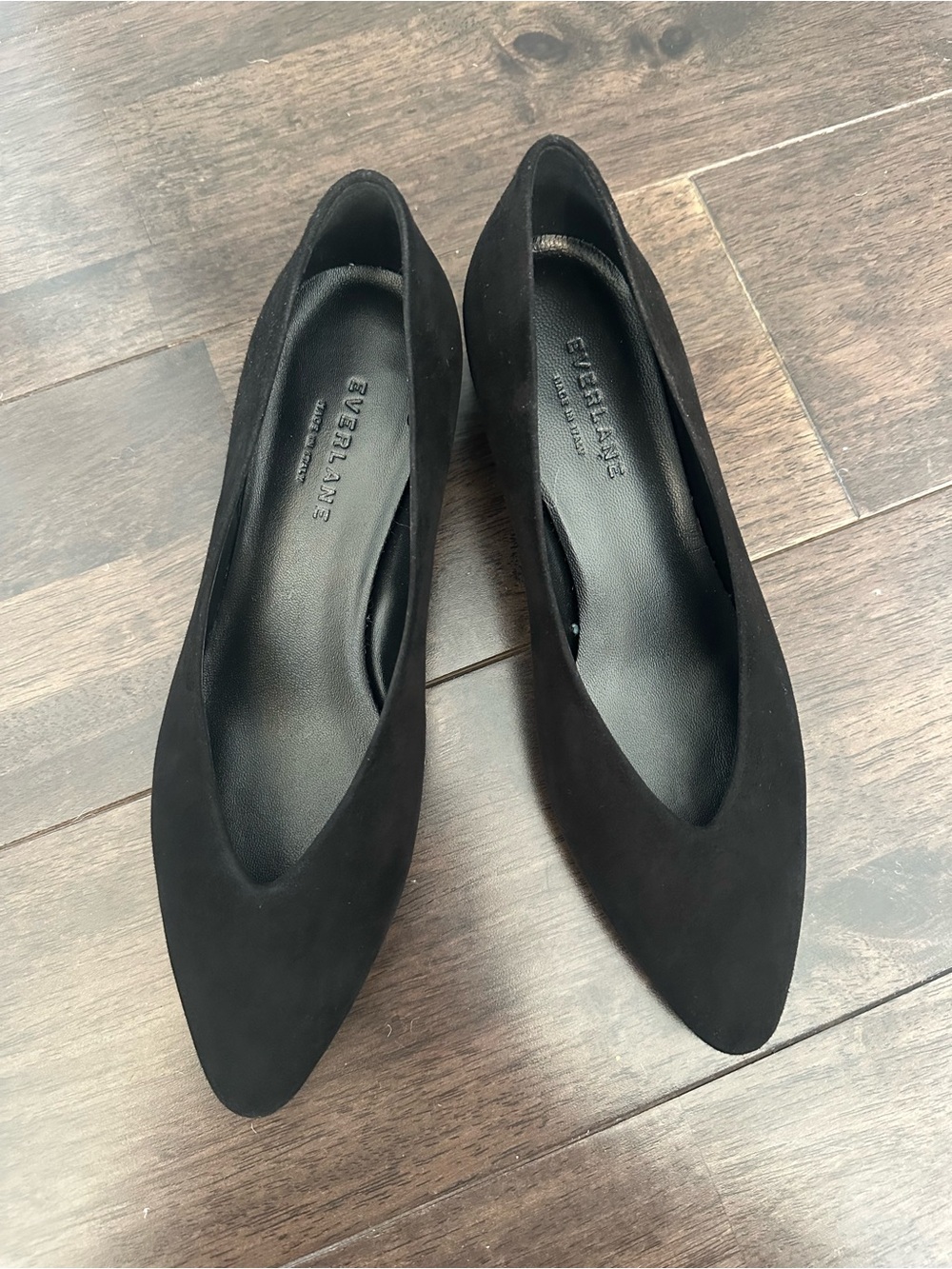Everlane Black Pointed Toe Suede Flats